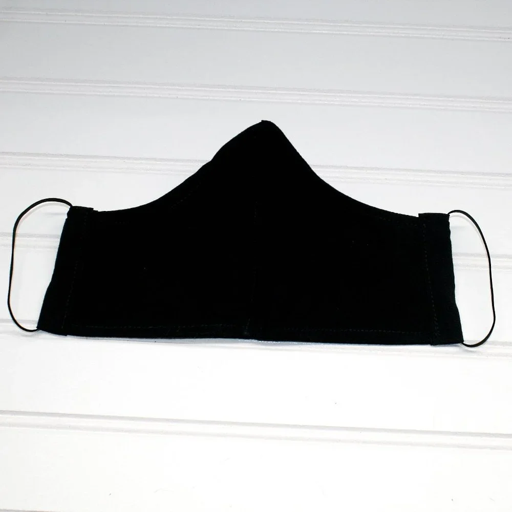 HAND CRAFTED Face Mask Black Cotton Adult Cloth Fabric Solid - Shield Style